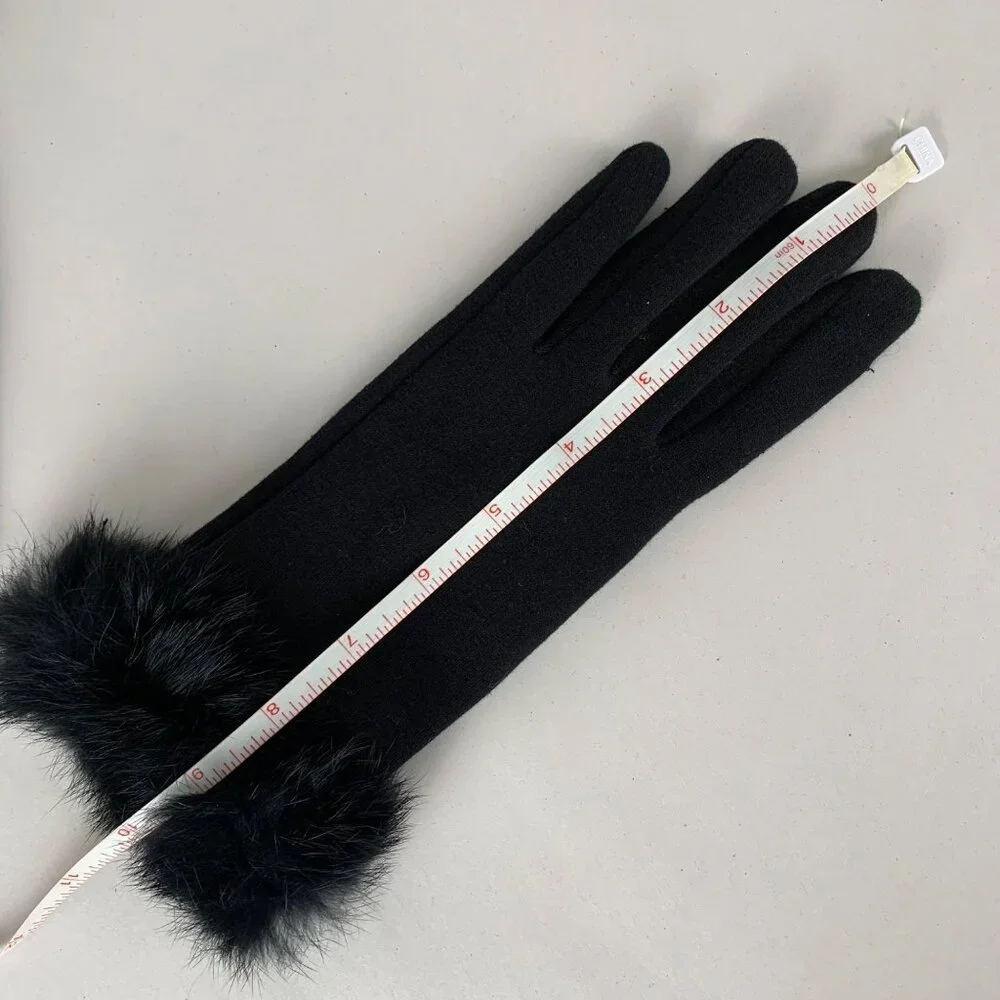 Set of Two Angela William Touchscreen Winter Gloves Faux Fur Trim Black + Brown